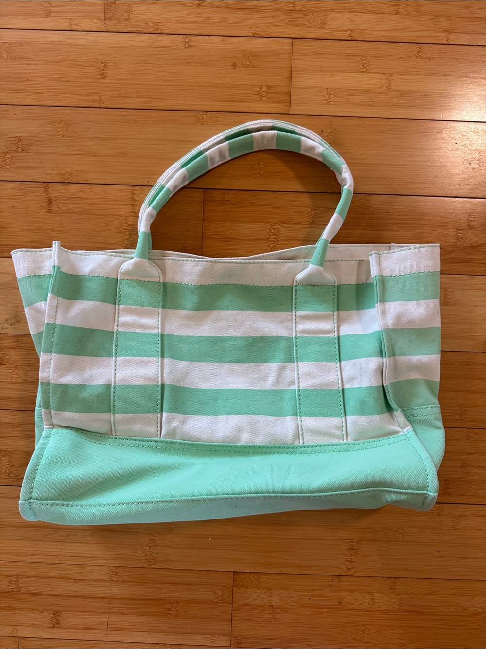 J. Crew Mint and White Striped Canvas Tote